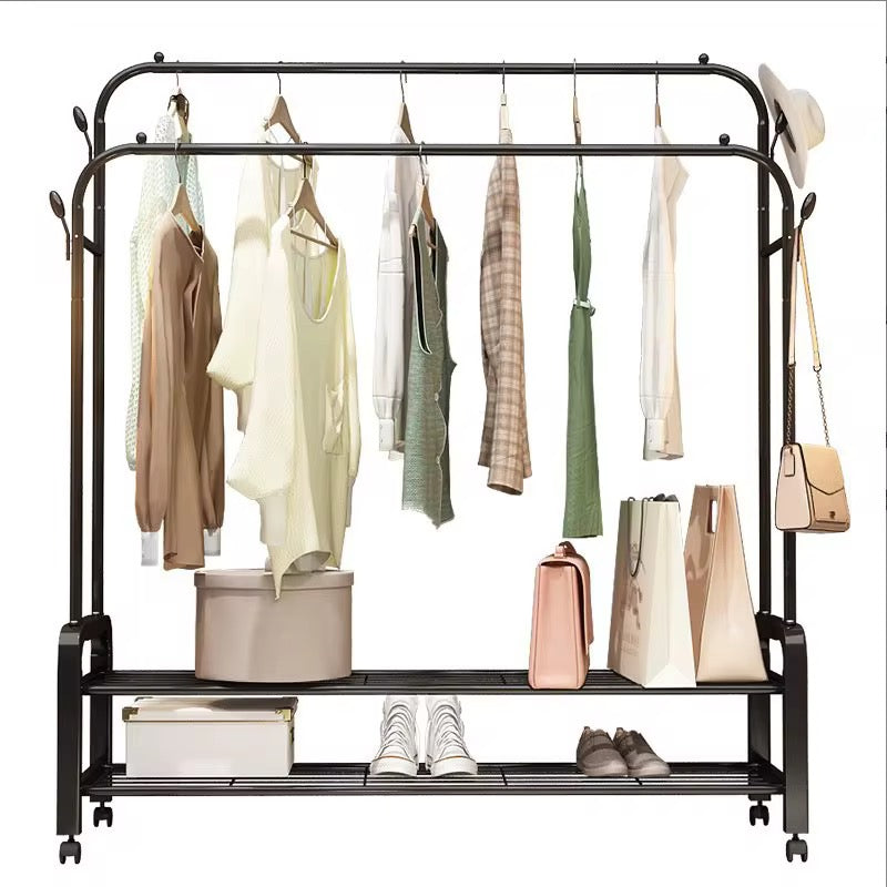 Double Rail Clothes Rack with Shelves & Wheels | Garment Organizer