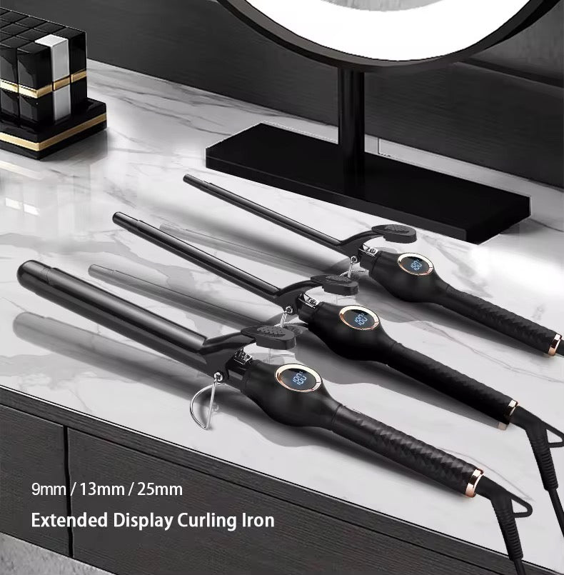 Professional Curling Iron with LED Display – 9mm/13mm/25mm Ceramic Glaze Wand