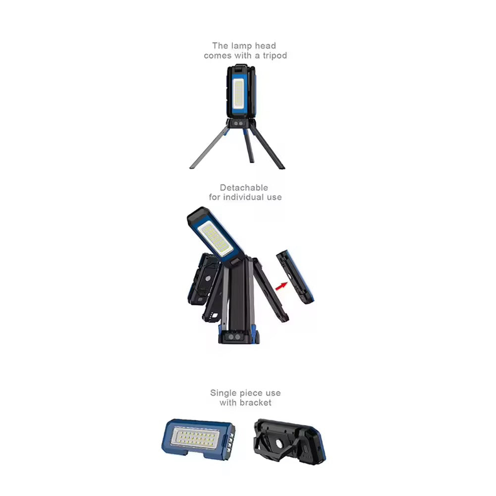 Foldable COB Work Light with Tripod Stand – 3-Head LED Flood Light for Workshop, Camping & Outdoor Use
