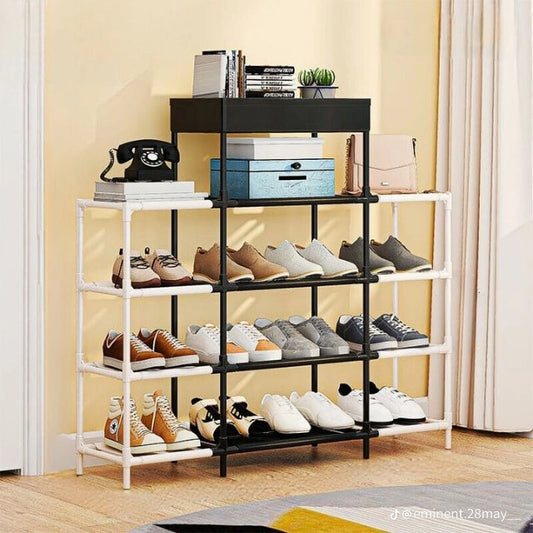 5-Tier Shoe Rack with Top Storage Tray | Dual Column | Home Organiser