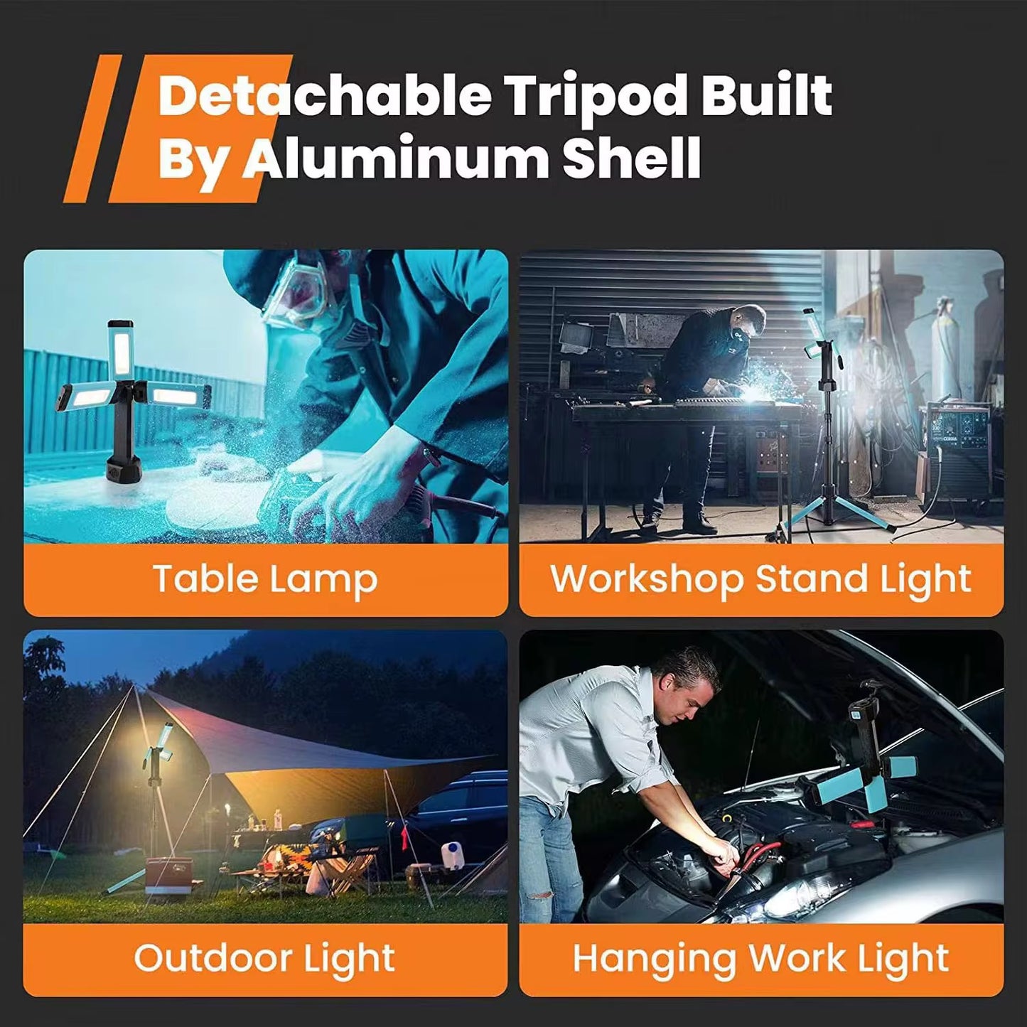 Foldable COB Work Light with Tripod Stand – 3-Head LED Flood Light for Workshop, Camping & Outdoor Use