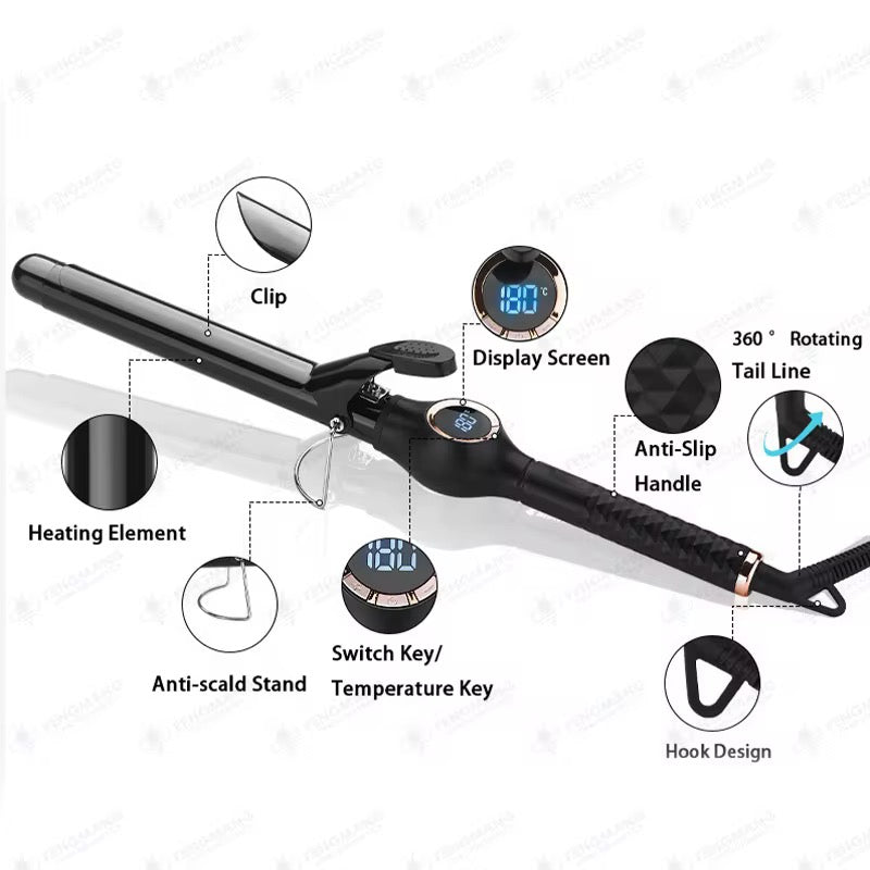 Professional Curling Iron with LED Display – 9mm/13mm/25mm Ceramic Glaze Wand