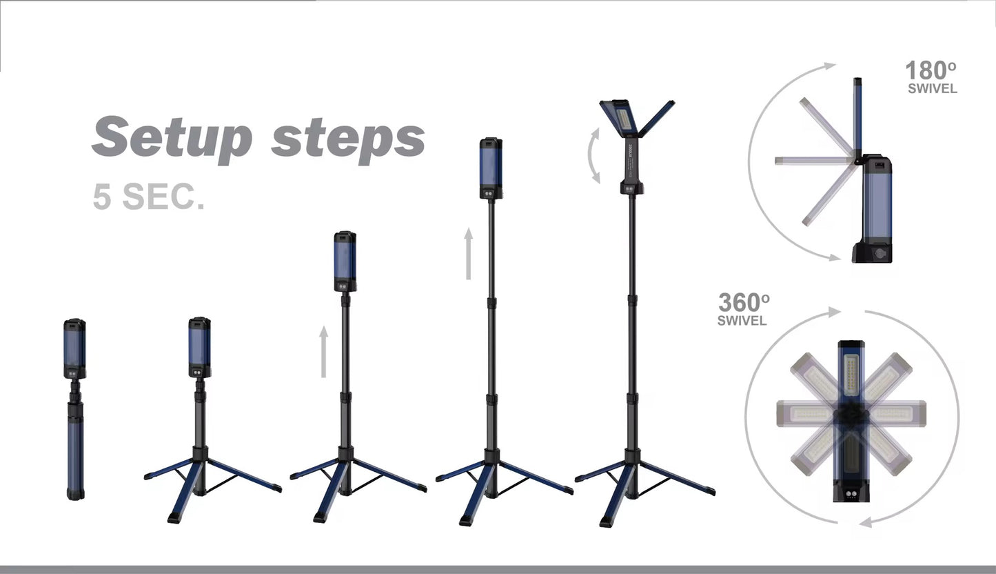 Foldable COB Work Light with Tripod Stand – 3-Head LED Flood Light for Workshop, Camping & Outdoor Use