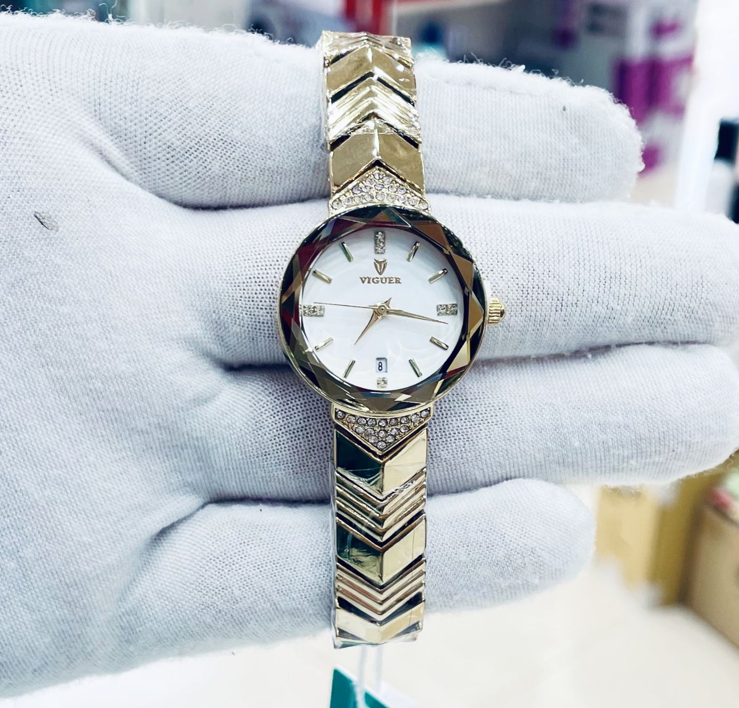Viguer Ladies Crystal Bracelet Watch — Date Display